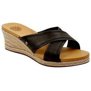 UGG Australia Gwyn Women/Adult Sandals Size 10 Espadrilles Black Leather & Tan